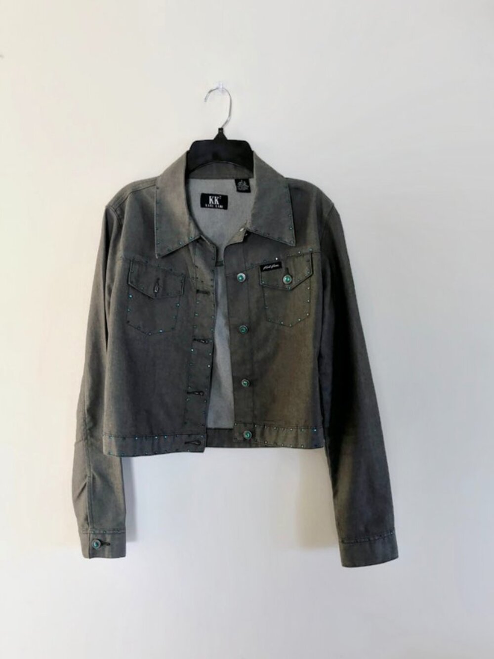 KK Olive green blazer, Button down jean jacket with chest pockets